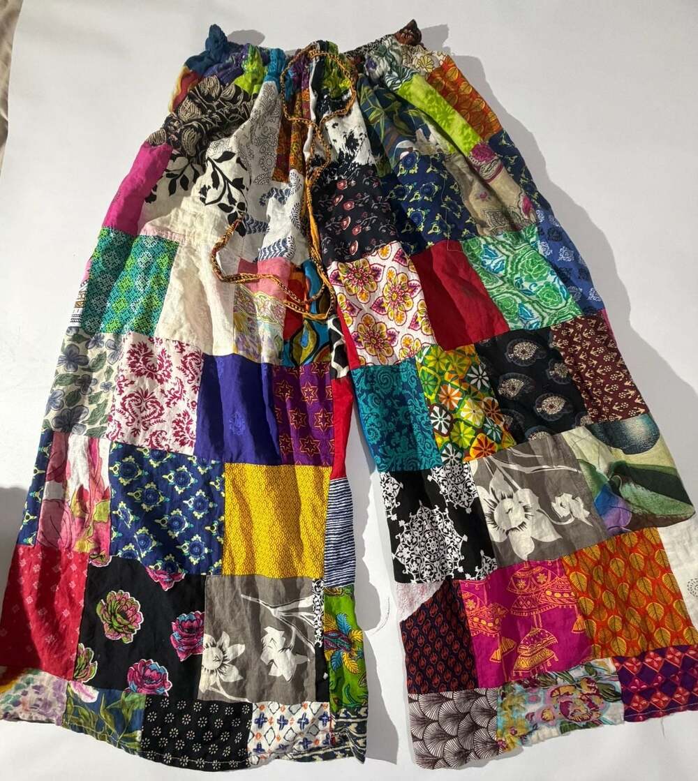 Patchwork Boho Hippie Pants Wide Leg Drawstring 100% Cotton One Size
